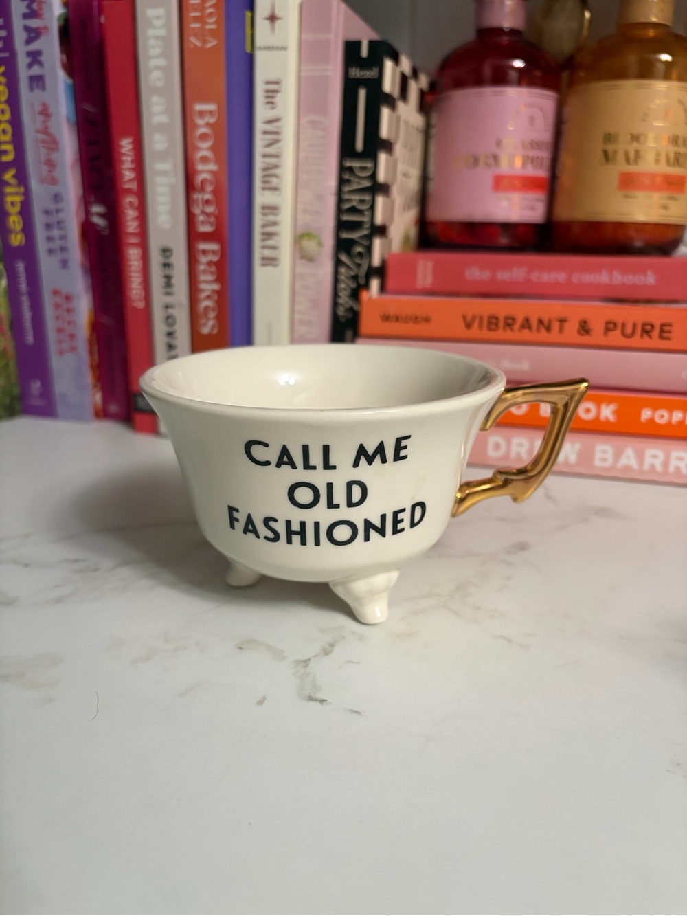 White Ceramic Mug with Gold Handle - "Call Me Old Fashioned"